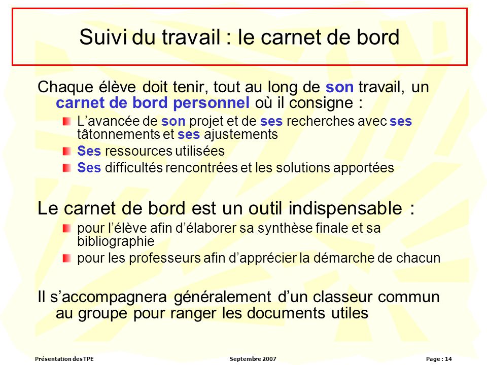 Carnet De Bord Tpe 1ere S Exemple Le Meilleur Exemple